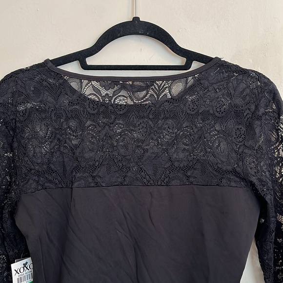 XOXO Black Long Sleeve Illusion Lace Crew Neck Bodysuit NWT - Picture 7 of 12